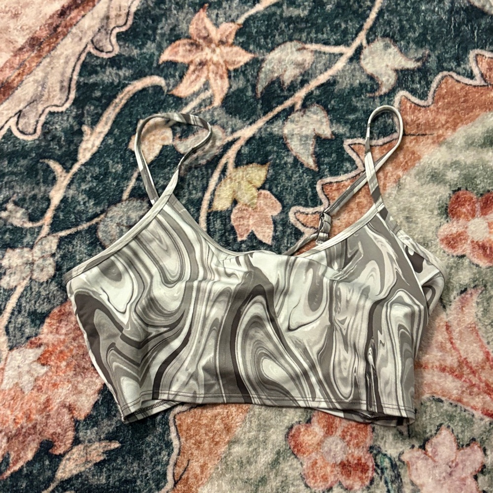 Gray Marble Print Sports Bra top